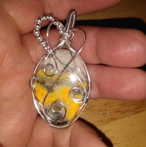 BubbleBee Jasper wrapped in Sterling Plated Wire